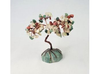 Handmade Stone And Wire Bonsai Tree Green/white/red