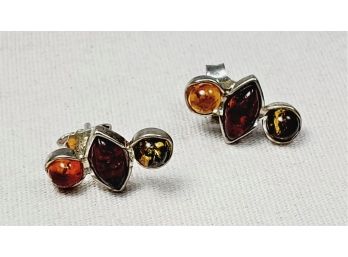 Unique Amber And Sterling Silver Earrings