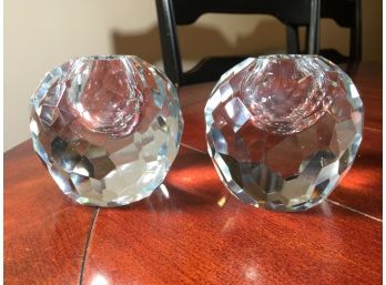 Fabulous TIFFANY & Co . Large / Faceted Crystal Candle Holders HIGH QUALITY - Fantastic Pair !