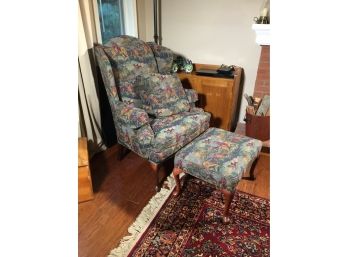 Fabulous Wing Chair & Ottoman With FOX HUNT Upholstery /  Equestrian Themed By SHERRILL - Hickory,NC