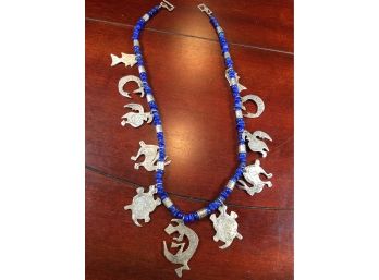 Incredible Vintage NATIVE AMERICAN - STERLING SILVER & LAPIS Fetish Necklace - NICE AND HEAVY (J41)