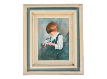 Signed Oil On Canvas Portrait Painting Of A Child By Vivian Blall