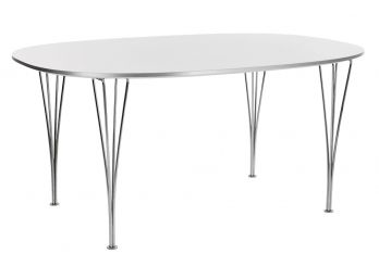 Fritz Hansen Super-Elliptical White Laminate Dining Table With Chromed Steel Legs