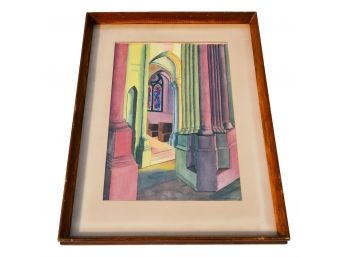 Signed Dorian Moorhead Cathedral Of St. John The Divine Framed Watercolor Painting