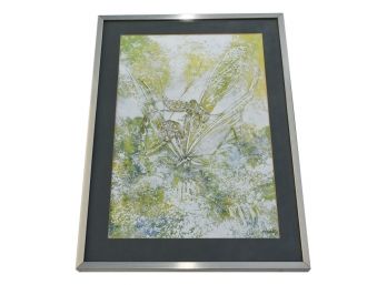 Signed Brian Bowhill Grasshopper Mixed Media Framed Painting