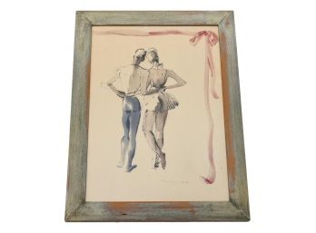 Watercolor Of Ballerina Dancers By Danber 1944