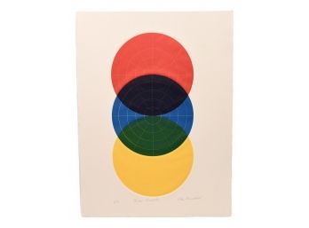 Lola Breidbart (Polish, 20th Century) Signed Collagraph Titled 'Three Circles #2'