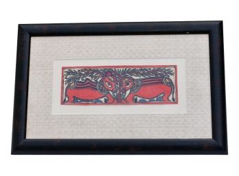 Framed Artwork Of Two Animals Facing Each Other
