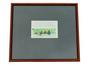 Unsigned Mixed Media Painting Of Children Laying On The Ground