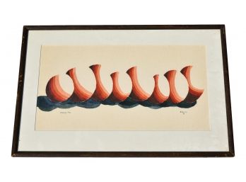 Signed Queliet Titled 'Spheres #2' Framed Watercolor Dated '72