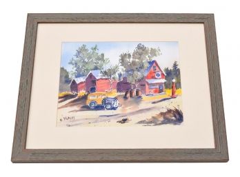 Signed W. Yeomans Elmer's Barnhouse Framed Watercolor Painting
