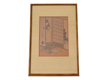 The Visit By Outamaro Japanese Antique Framed Print