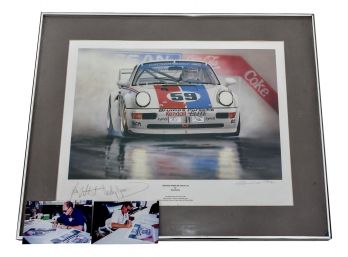 1993 Brumos Porsche 911GT Framed Print Autographed By Tom Bucher, Hurley Haywood And Hans Stuck With Photos
