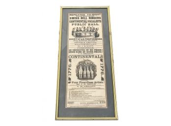 Grand Combination Swiss Bell Ringers And Continental Vocalists At The Public Hall Advertisement Poster