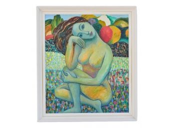 Oil On Canvas Painting Of A Nude Woman By O. Phnumohosa Dated 1997