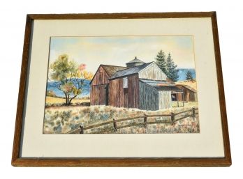 Mixed Media Painting Of A Barn By James Walker Dated 1975
