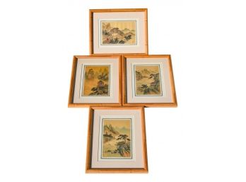 Set Of Four Vintage Framed Signed Japanese Prints