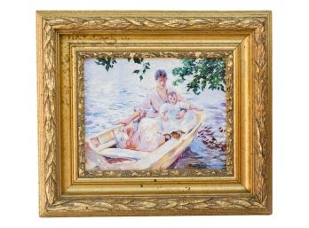 Signed D. Chandler Oil On Canvas Painting Of A Mother And Child In A Boat