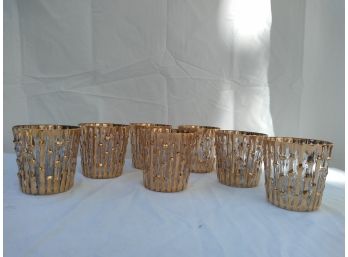 Awesome Set Of Seven (7) Gold Bamboo Old Fashioned Glasses