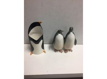 3 Porcelain Penguins. One Pair And A Single