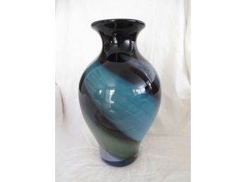 Large Art Glass Swirl Vase - Black, Aqua, Lavender