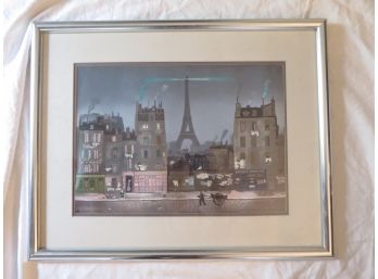 Stone Signed Michel Delacroix Lithograph Paris - The Eiffel Tower Matted & Framed