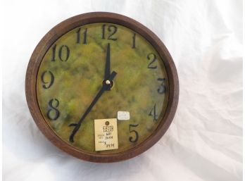 Retro Mid Century Modern New Old Stock Enamel (over Copper?) And Wood Wall Clock