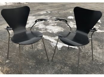 Pair Of Black Stacking Arm Chairs