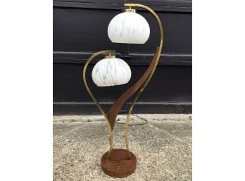 MID CENTURY MODERN Walnut Table Lamp With Glass Shades