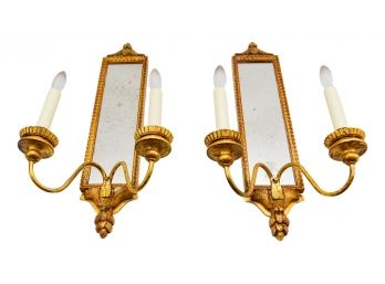 Pair Of Wood Mirrored Gilt Wall Sconces