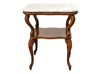Appian Italian Carved Wood Marble Top Table
