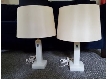 Rare! Pair Of White Royal Copenhagen Danish Vintage Lamps