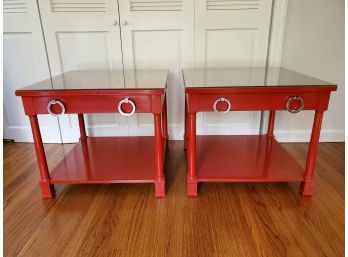 Old Meets New! Set Of (2) Henrendon Painted Red End Tables