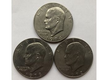 3 IKE Dollars Dated 1978, 1972, 1974