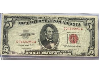 $5 Red Seal Note Series 1953 B (In Sealed Plastic Holder)