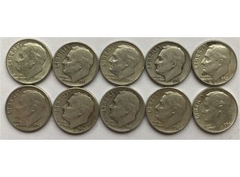 10 Roosevelt Dimes (See Dates On Description)