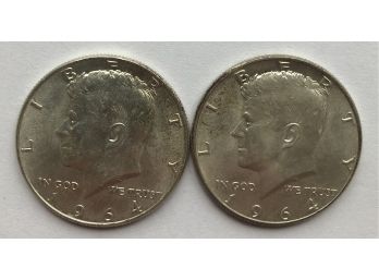 Two 1964 Kennedy Half Dollars