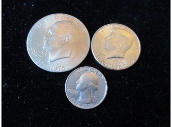 1776-1976 3 Coins, U.s. D Eisenhower Dollar, D Kennedy Half, P Washington Qtr.