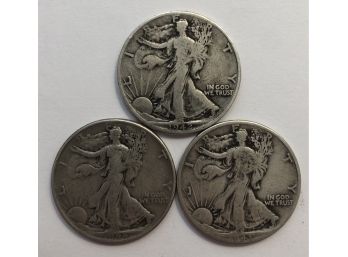 3 Walking Liberty Half Dollars Dated 1942 D, 1943 D, 1944