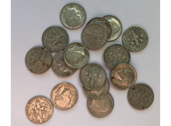 15 Roosevelt Dimes With Various Dates