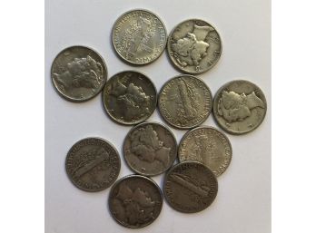 11 Mercury Dimes With Various Dates