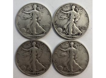 4 Walking Liberty Half Dollars Dated 1943, 1944 S, 1945 S, 1946