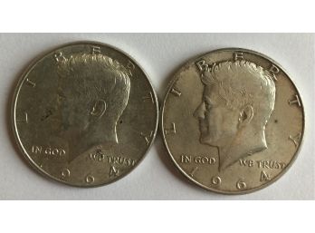 2 1964 Kennedy Half Dollars