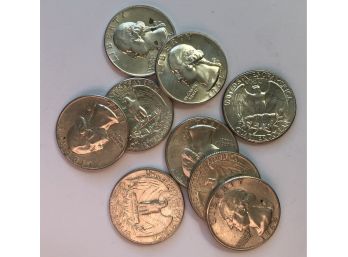 9 Washington Quarters With Various Dates