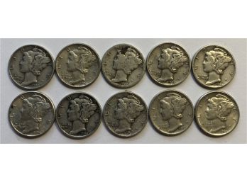 10 Mercury Dimes (See Description For Dates)