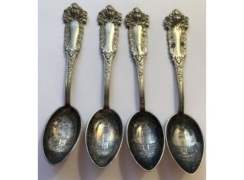 4 Silver Plate Souvenir Pan American Expo Spoons Marked 1901