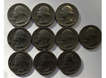 10 Washington Quarters Various Dates