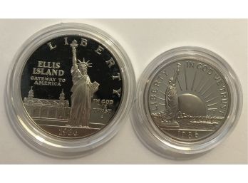 1986 Liberty Silver Dollar (90 Silver) & Proof Liberty Half Dollar (not Silver)(See Description)