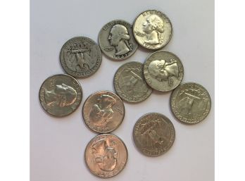 10 Washington Quarters With Mixed Dates