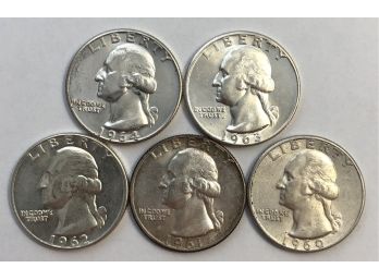 5 Washington Quarters (Consecutive Years) 1960, 61, 62, 63, 64